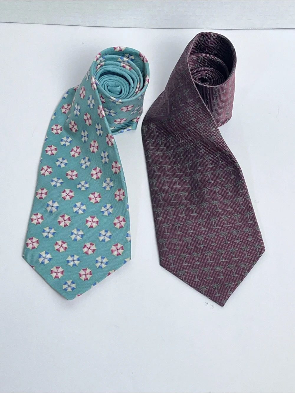 Lot of 2 Tommy Bahama 100% Silk Off Island Tropical Themed Ties; Wedding, Cruise